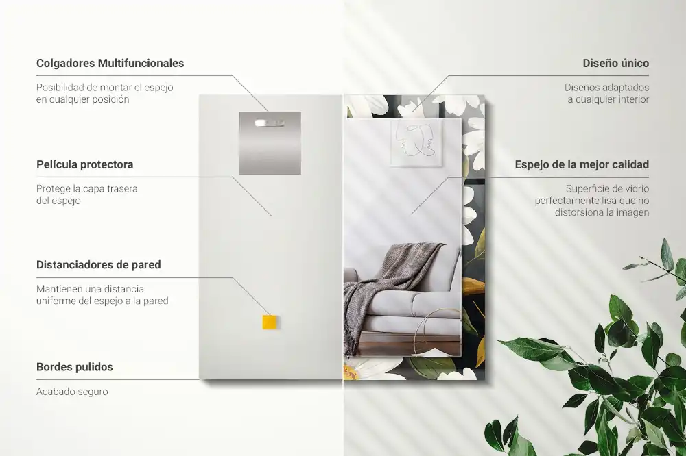 Tiskano pravokotne ogledalo Listi bele marjetice