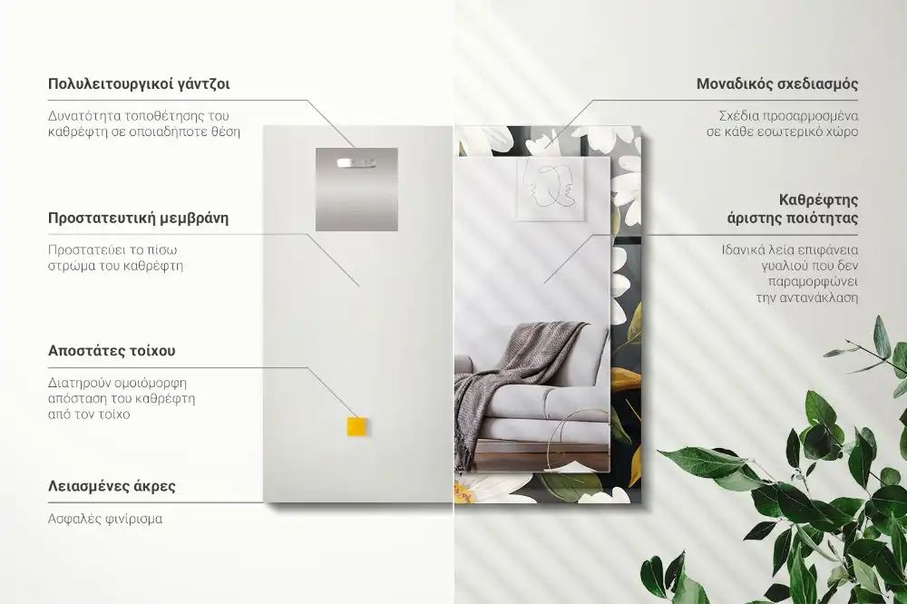 Tiskano pravokotne ogledalo Listi bele marjetice