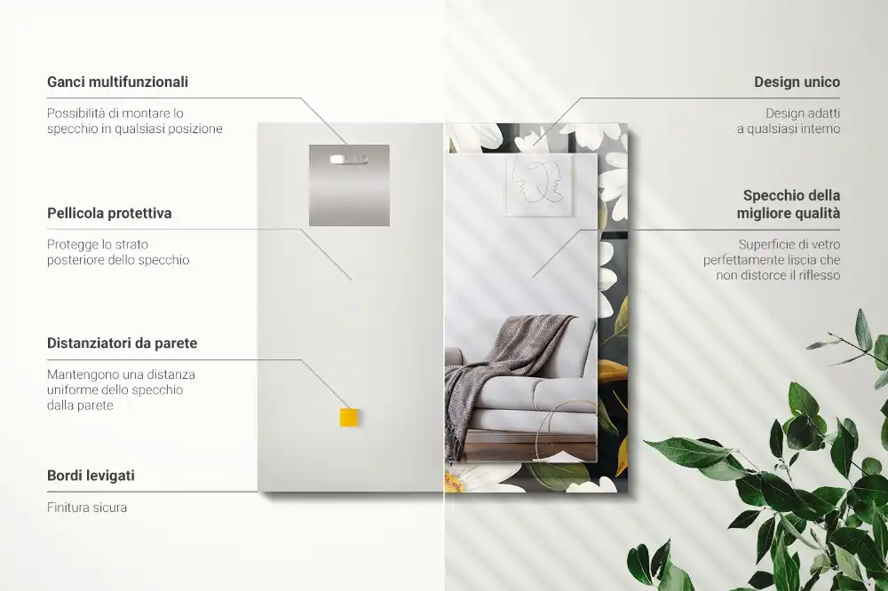 Tiskano pravokotne ogledalo Listi bele marjetice