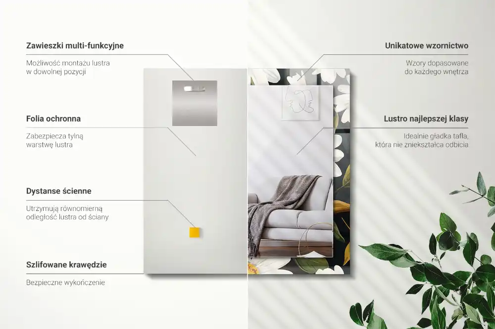 Tiskano pravokotne ogledalo Listi bele marjetice