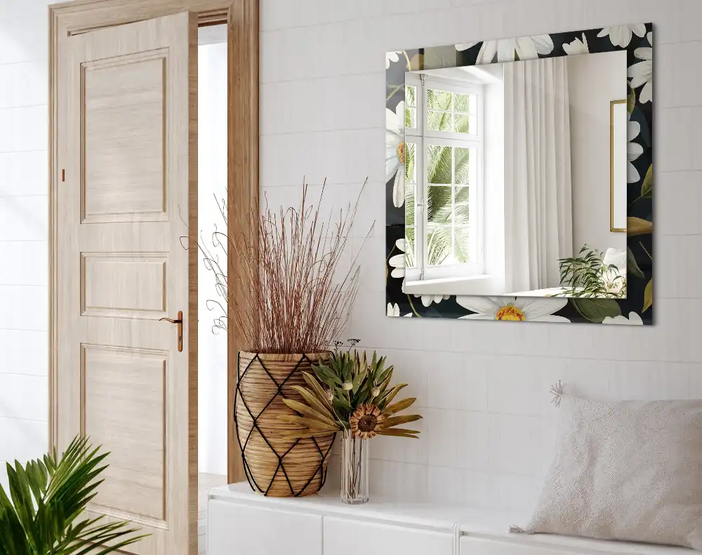 Tiskano pravokotne ogledalo Listi bele marjetice