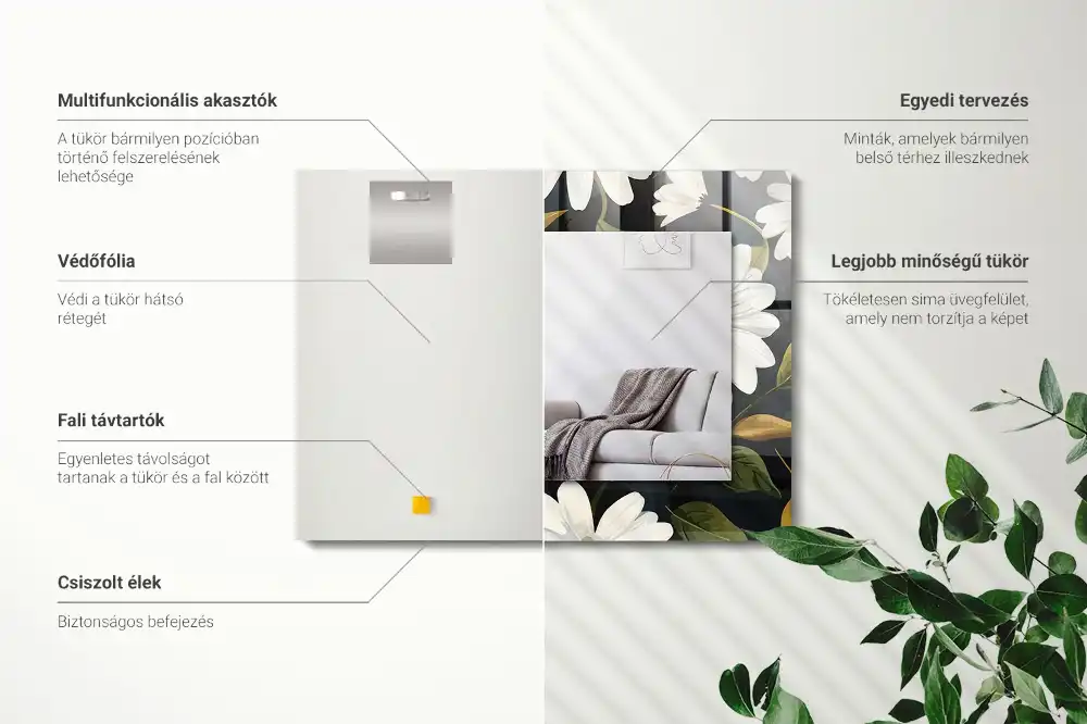 Tiskano pravokotne ogledalo Listi bele marjetice