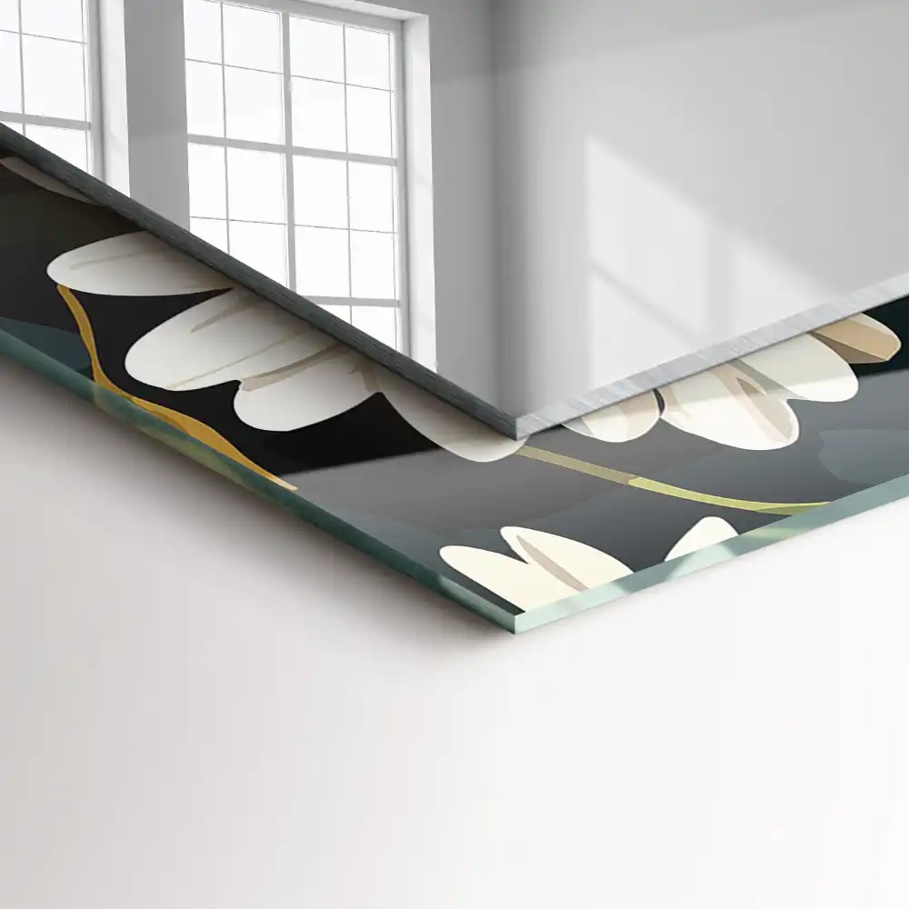 Tiskano pravokotne ogledalo Listi bele marjetice