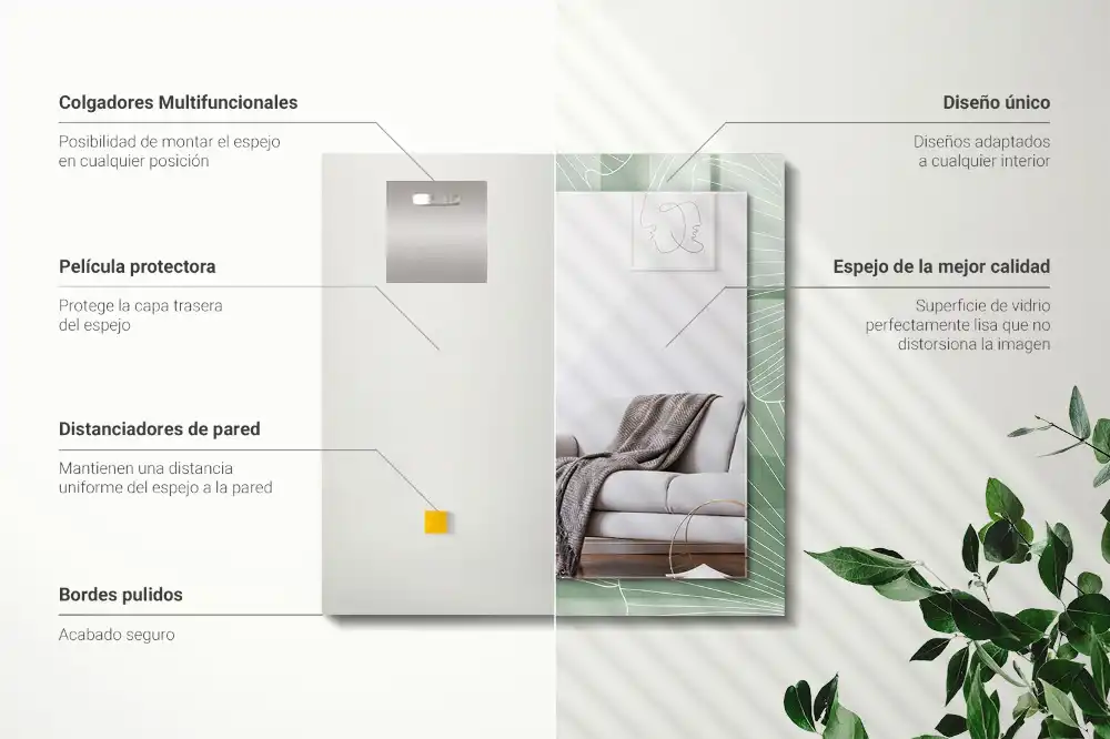 Pravokotne ogledalo s potiskanim okvirjem Listi ginka