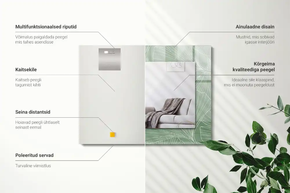 Pravokotne ogledalo s potiskanim okvirjem Listi ginka