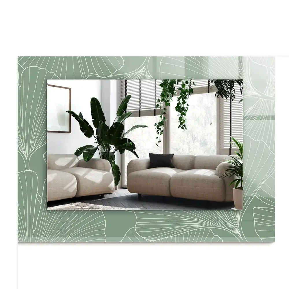 Pravokotne ogledalo s potiskanim okvirjem Listi ginka