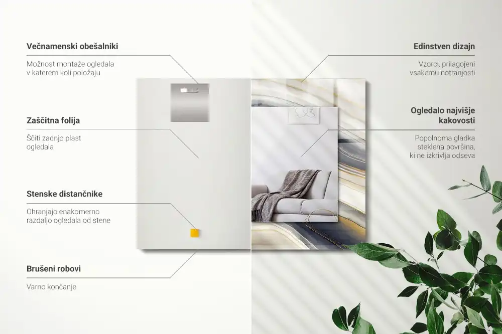 Pravokotne ogledalo s potiskanim okvirjem Abstraktni barvni valovi