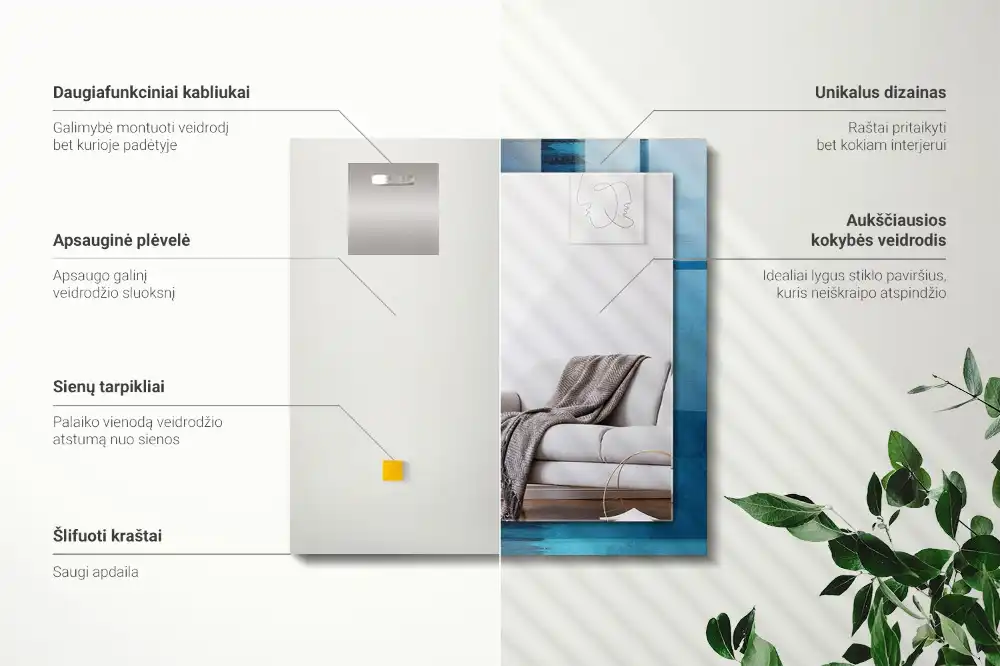 Pravokotne okrasno ogledalo Abstraktna modra umetnost