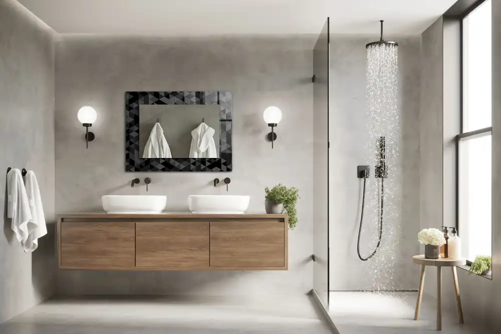 Tiskano pravokotne ogledalo Črni in sivi trikotniki