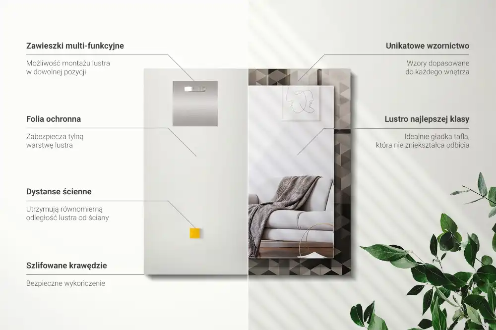 Tiskano pravokotne ogledalo Črni in sivi trikotniki