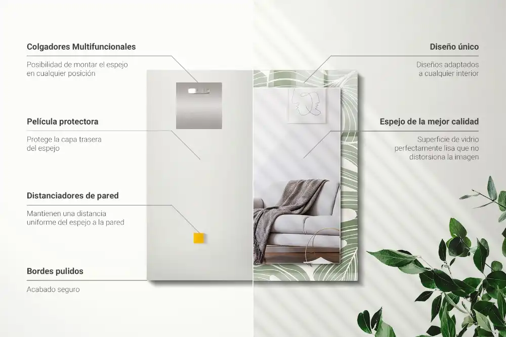 Pravokotne ogledalo s potiskanim okvirjem Listi monstere