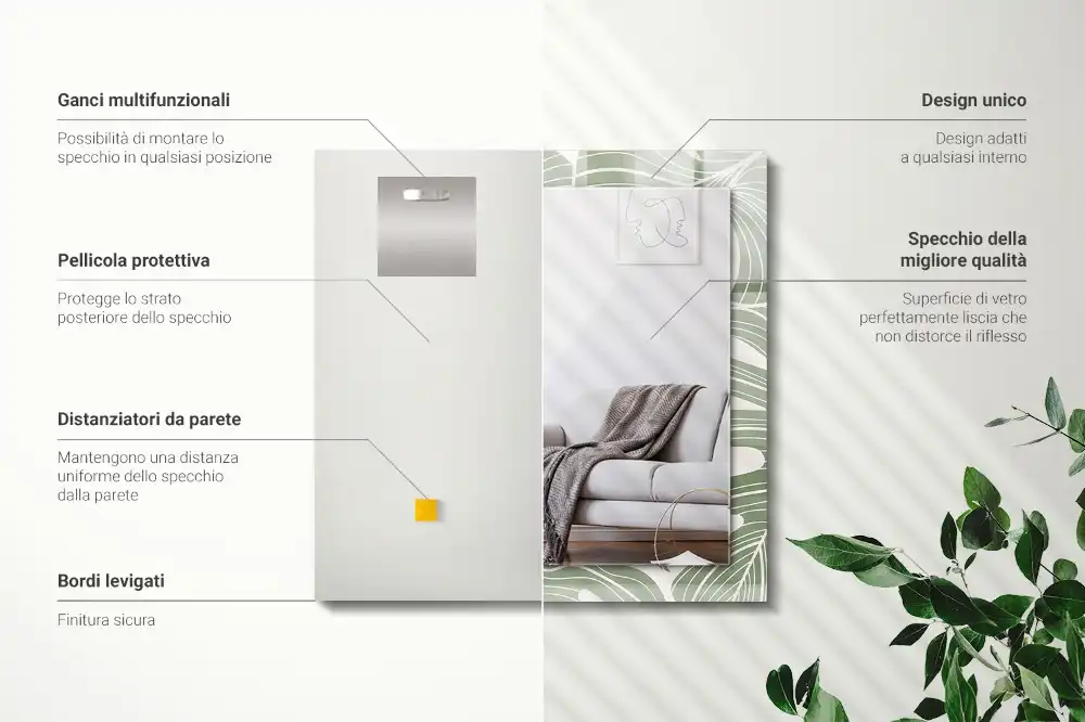 Pravokotne ogledalo s potiskanim okvirjem Listi monstere