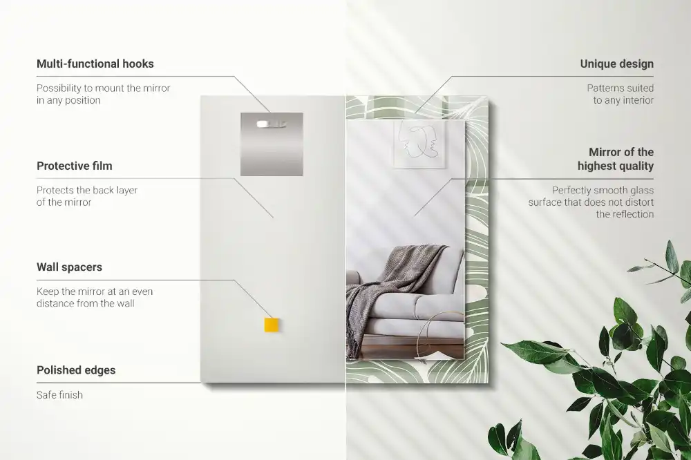 Pravokotne ogledalo s potiskanim okvirjem Listi monstere