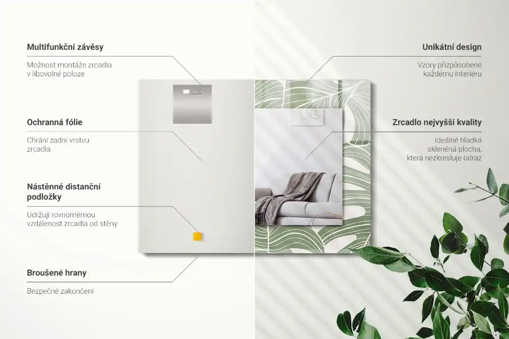 Pravokotne ogledalo s potiskanim okvirjem Listi monstere