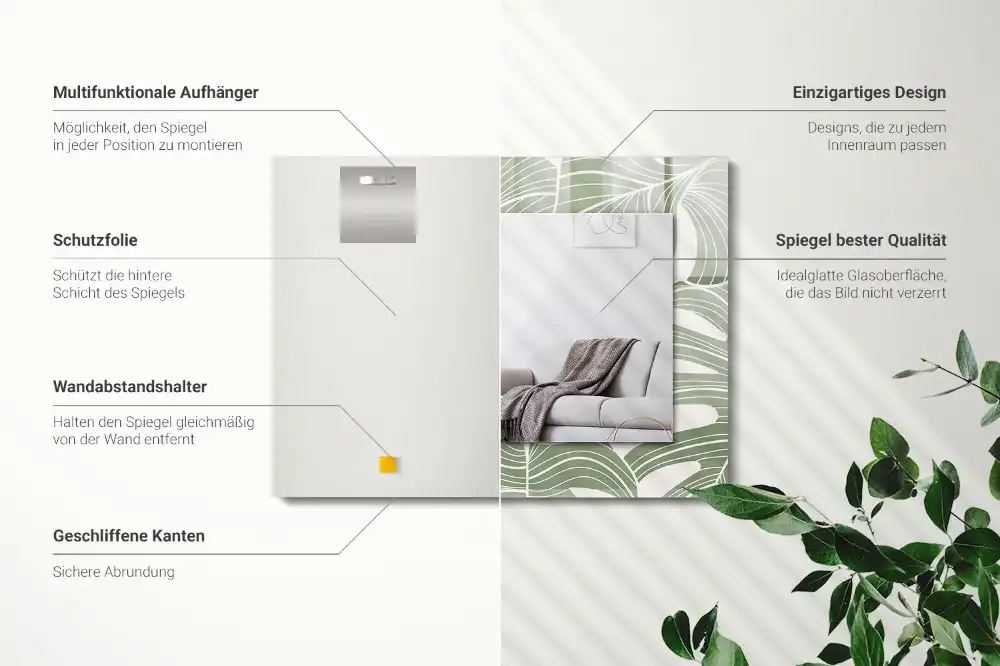 Pravokotne ogledalo s potiskanim okvirjem Listi monstere