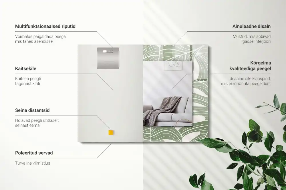 Pravokotne ogledalo s potiskanim okvirjem Listi monstere