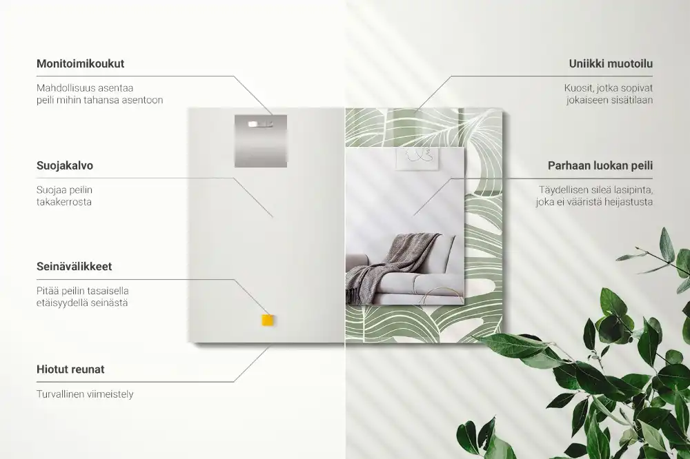 Pravokotne ogledalo s potiskanim okvirjem Listi monstere