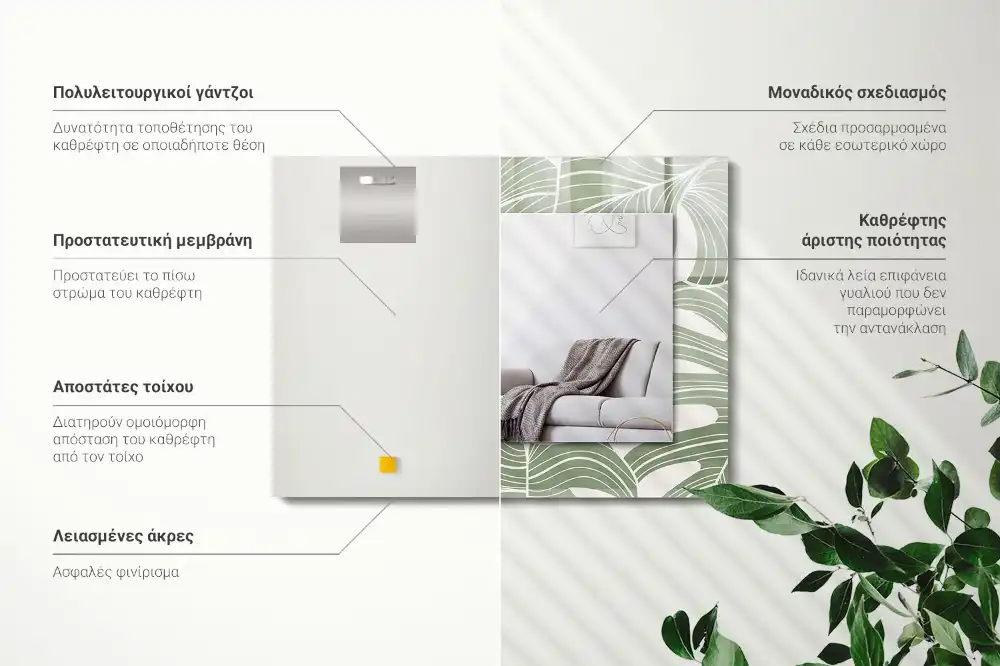 Pravokotne ogledalo s potiskanim okvirjem Listi monstere