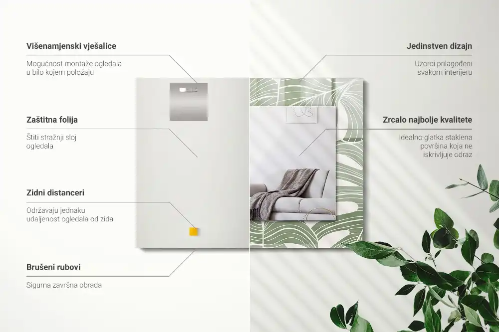 Pravokotne ogledalo s potiskanim okvirjem Listi monstere