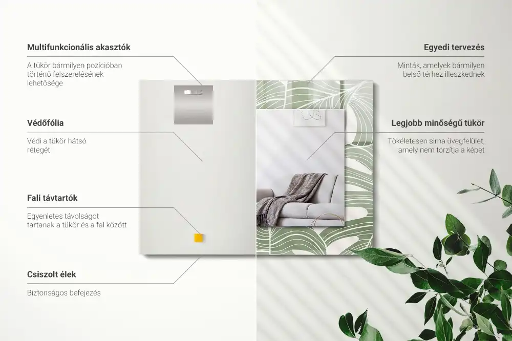 Pravokotne ogledalo s potiskanim okvirjem Listi monstere