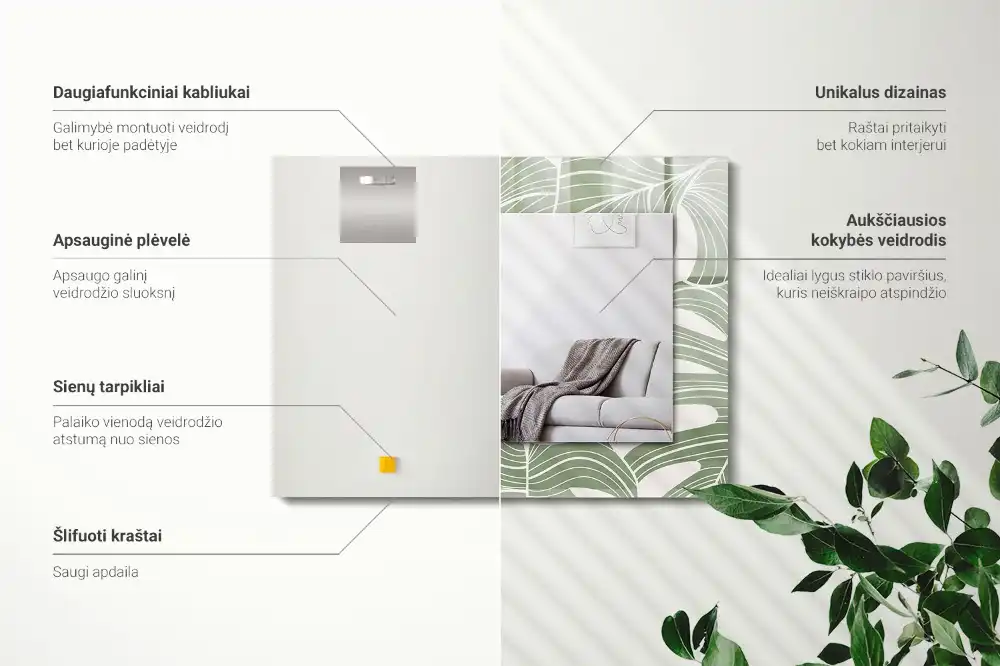 Pravokotne ogledalo s potiskanim okvirjem Listi monstere