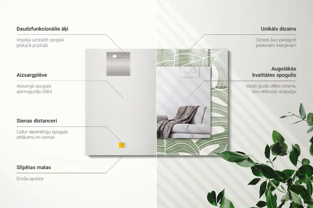 Pravokotne ogledalo s potiskanim okvirjem Listi monstere