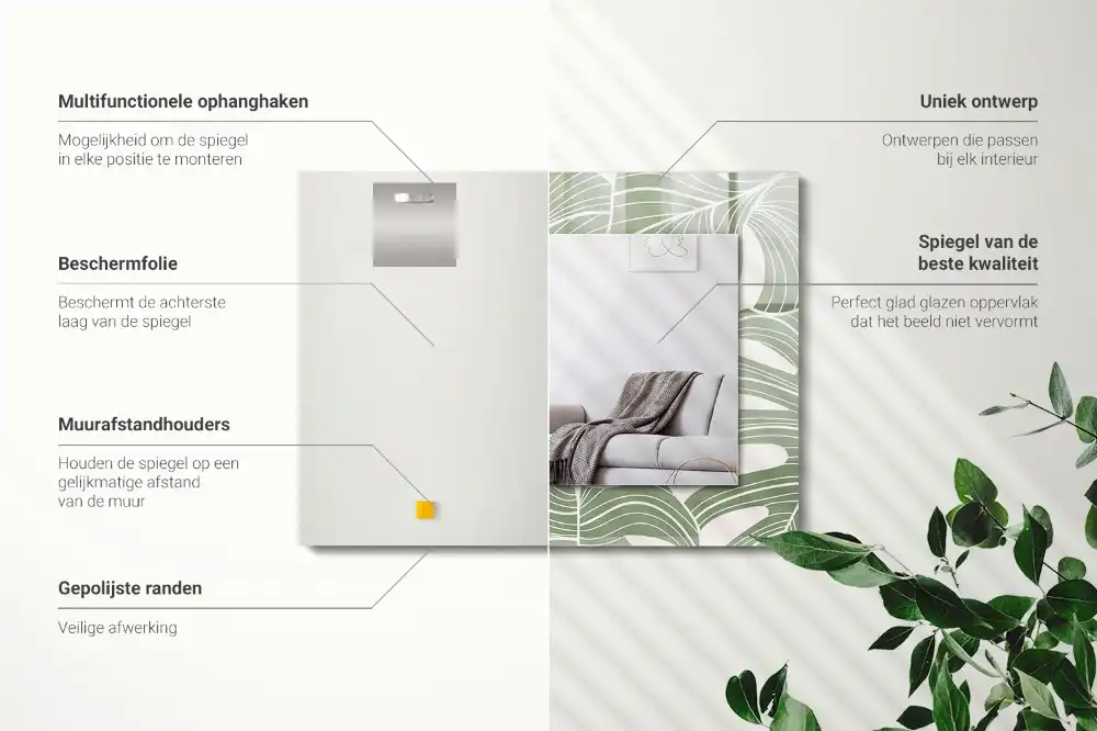 Pravokotne ogledalo s potiskanim okvirjem Listi monstere