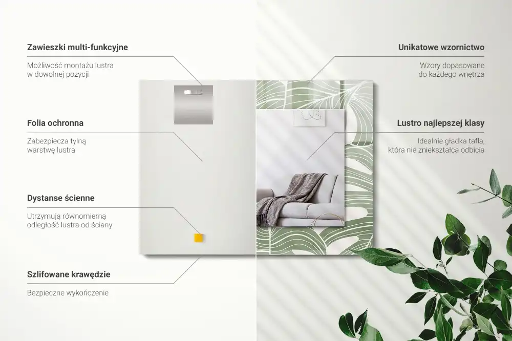 Pravokotne ogledalo s potiskanim okvirjem Listi monstere