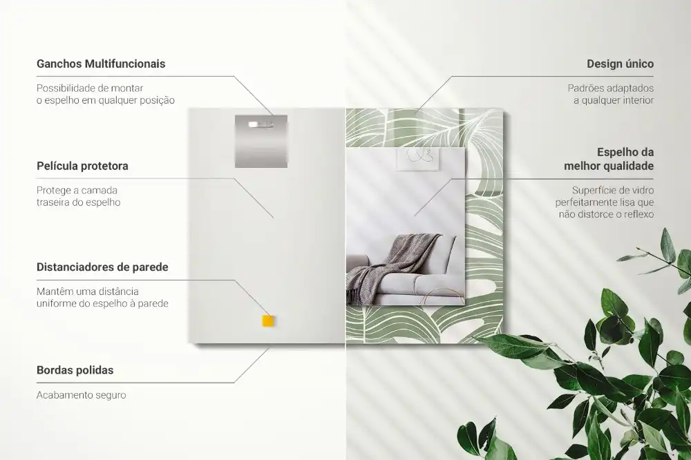 Pravokotne ogledalo s potiskanim okvirjem Listi monstere