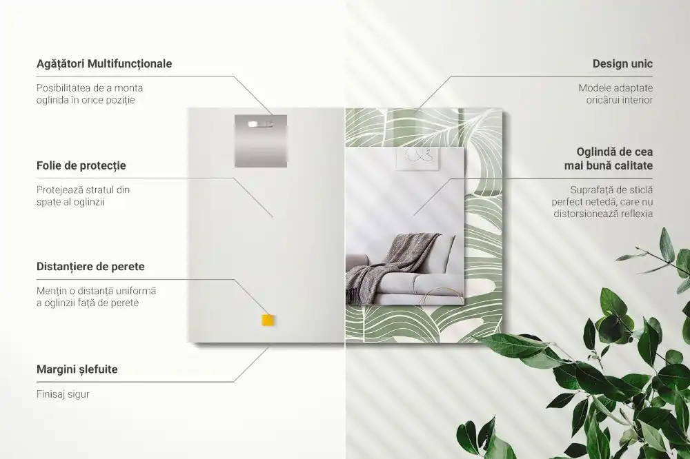 Pravokotne ogledalo s potiskanim okvirjem Listi monstere