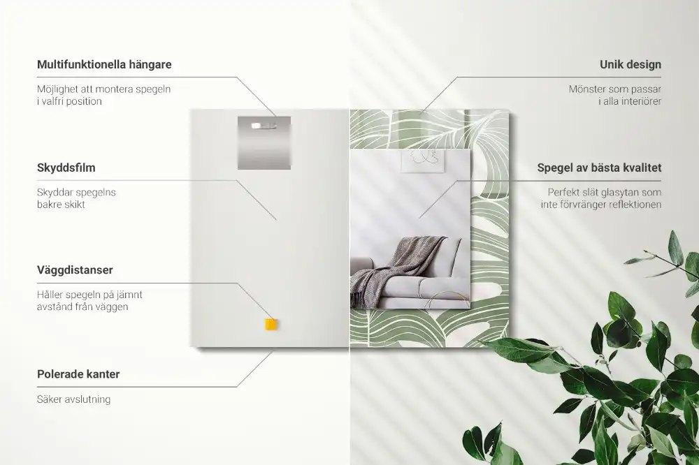 Pravokotne ogledalo s potiskanim okvirjem Listi monstere