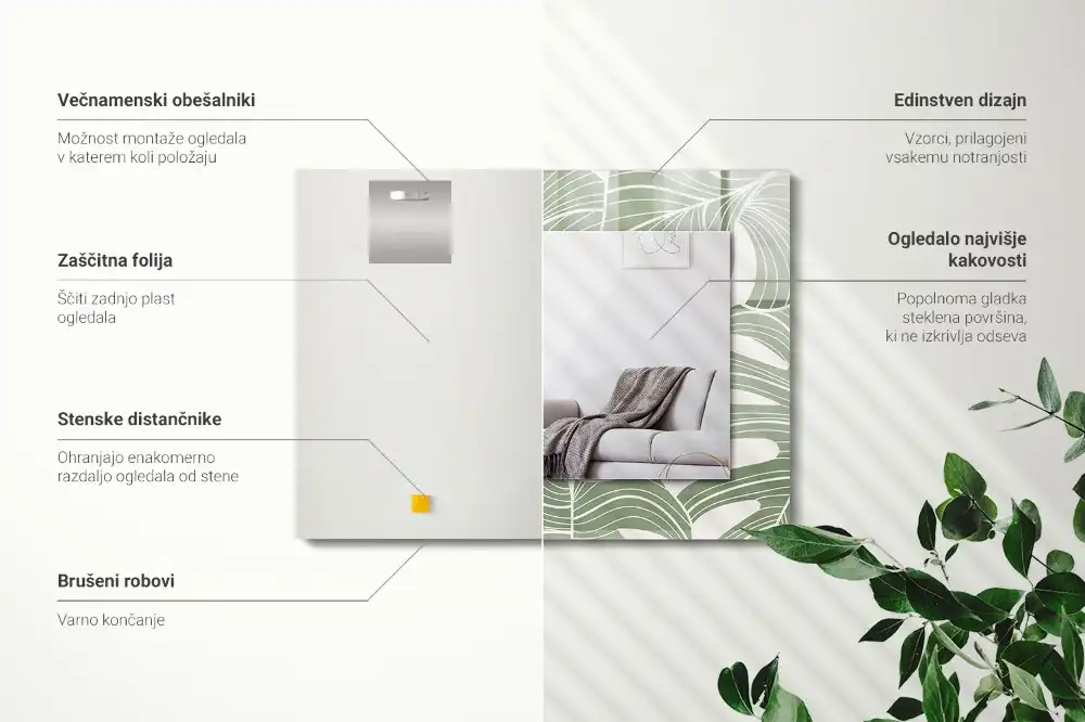 Pravokotne ogledalo s potiskanim okvirjem Listi monstere