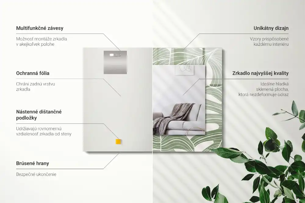 Pravokotne ogledalo s potiskanim okvirjem Listi monstere