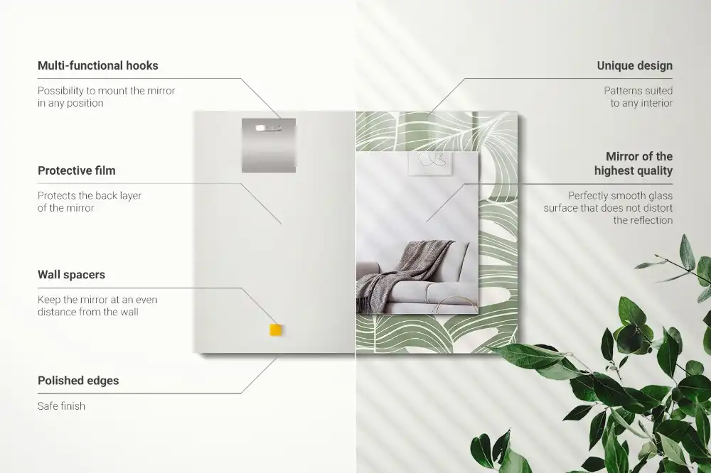 Pravokotne ogledalo s potiskanim okvirjem Listi monstere