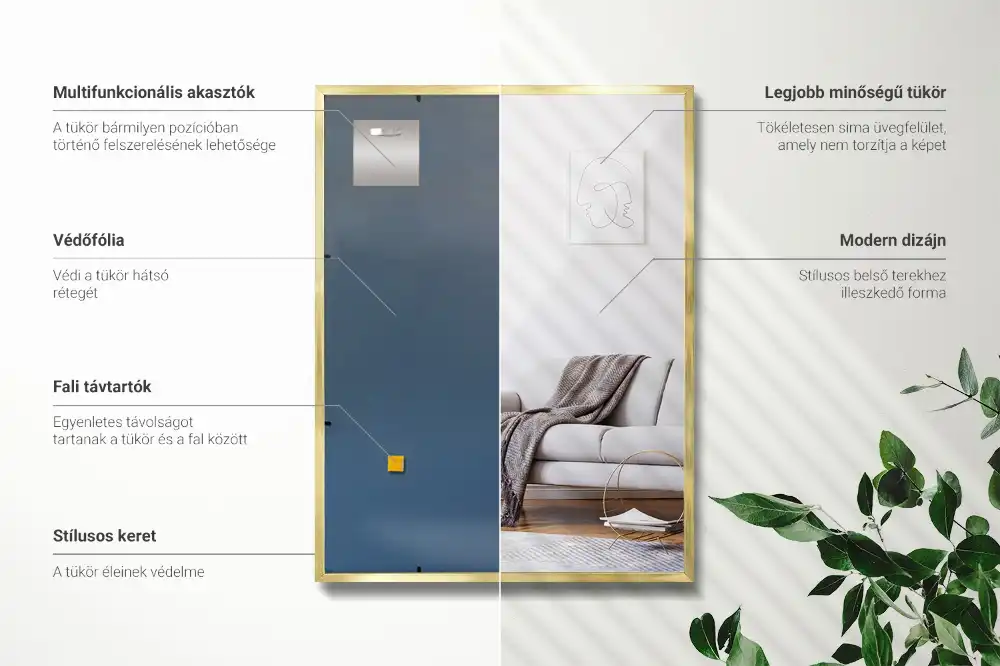 Pravokotno stensko ogledalo z zlatim okvirjem