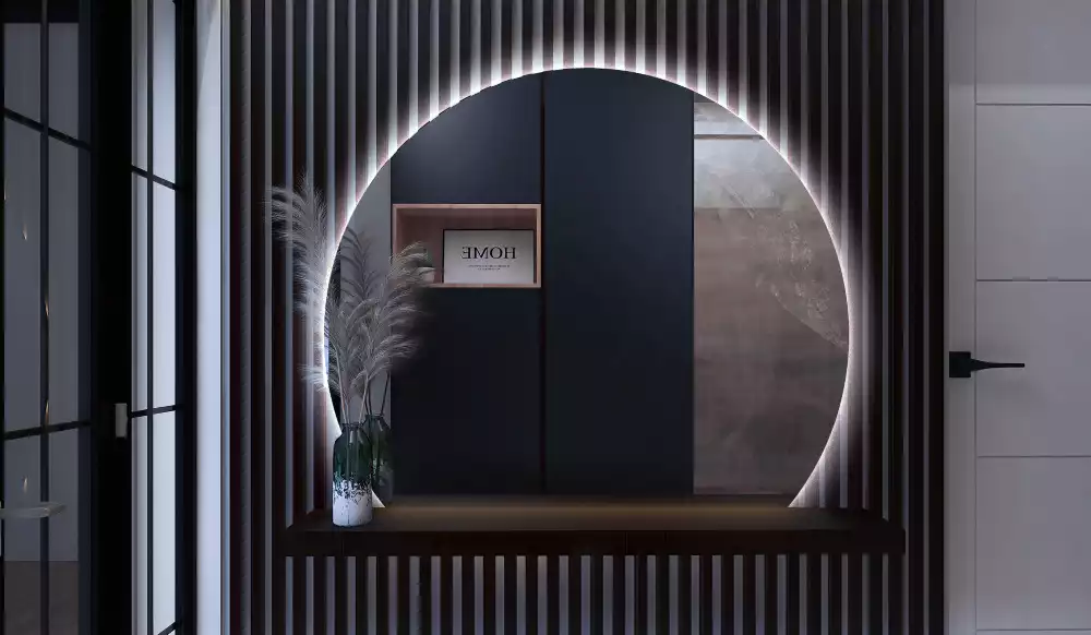 Polkrožno stensko ogledalo z LED osvetlitvijo