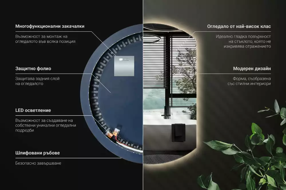 Polkrožno stensko ogledalo z LED osvetlitvijo