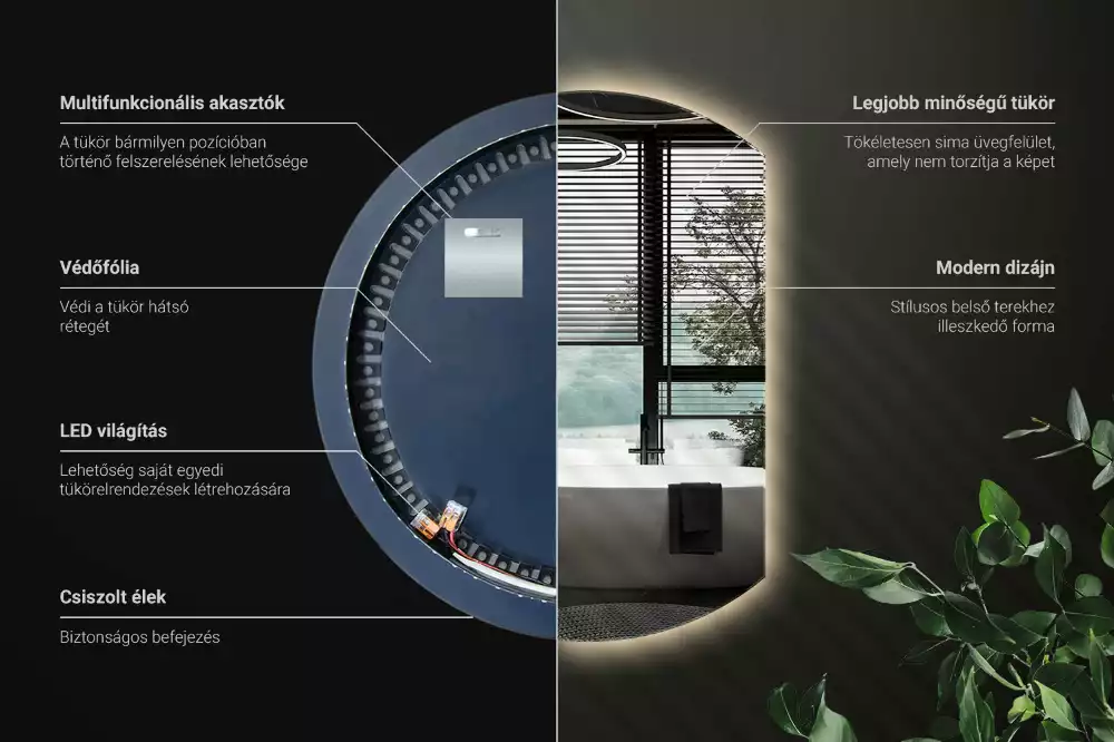 Polkrožno stensko ogledalo z LED osvetlitvijo