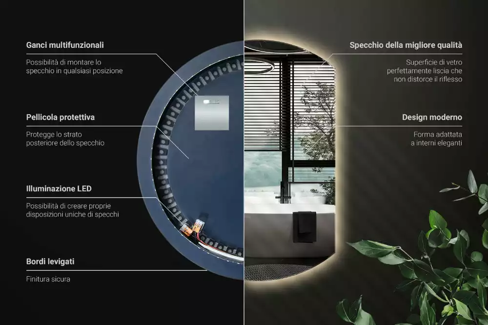 Polkrožno stensko ogledalo z LED osvetlitvijo