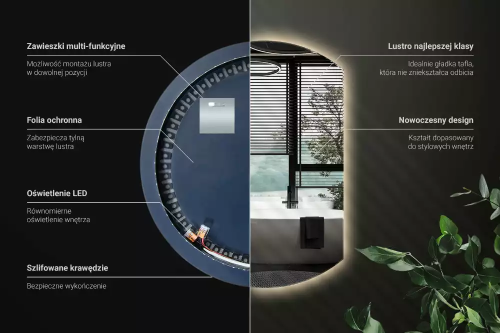 Polkrožno stensko ogledalo z LED osvetlitvijo