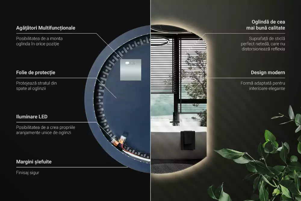 Polkrožno stensko ogledalo z LED osvetlitvijo