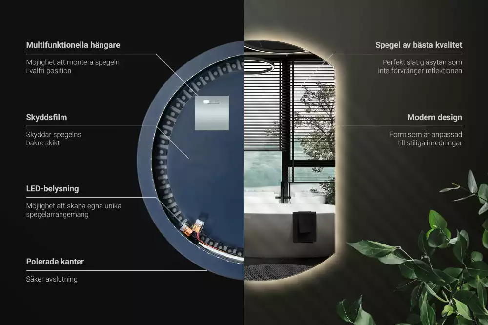 Polkrožno stensko ogledalo z LED osvetlitvijo