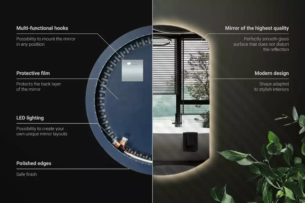 Polkrožno stensko ogledalo z LED osvetlitvijo