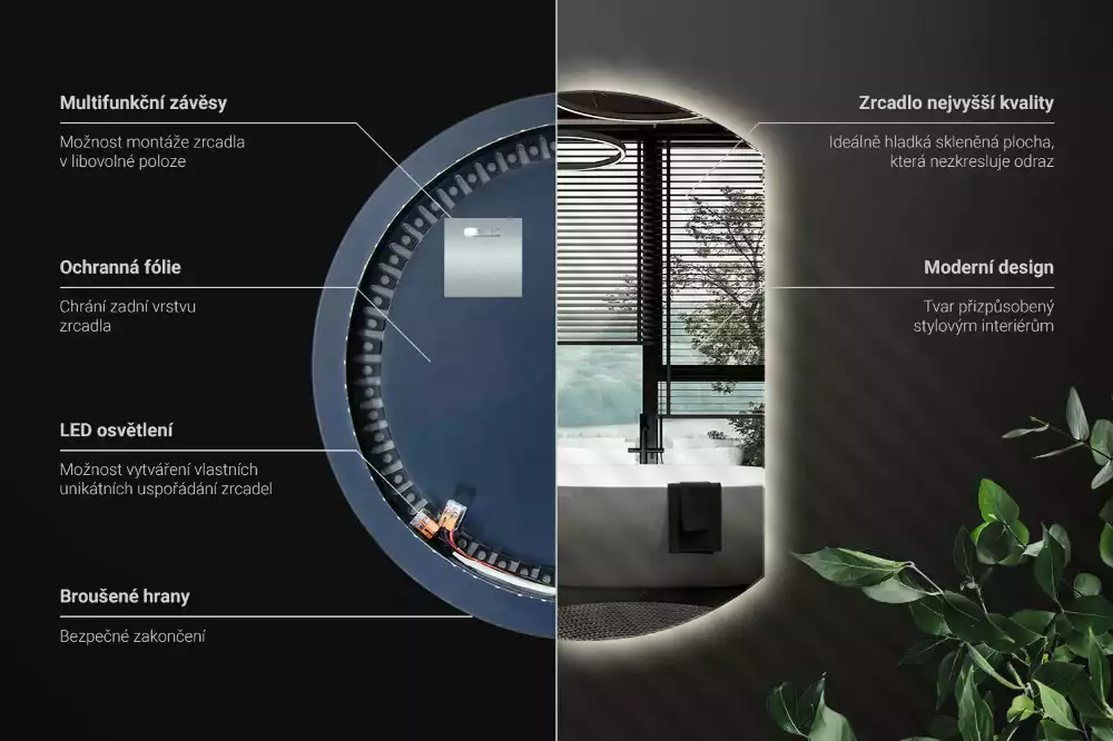 Polkrožno stensko ogledalo z LED osvetlitvijo