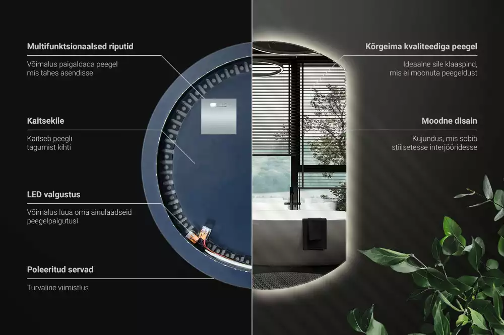 Polkrožno stensko ogledalo z LED osvetlitvijo