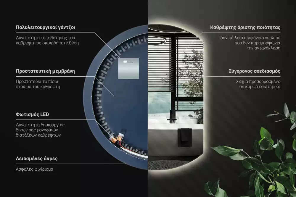 Polkrožno stensko ogledalo z LED osvetlitvijo