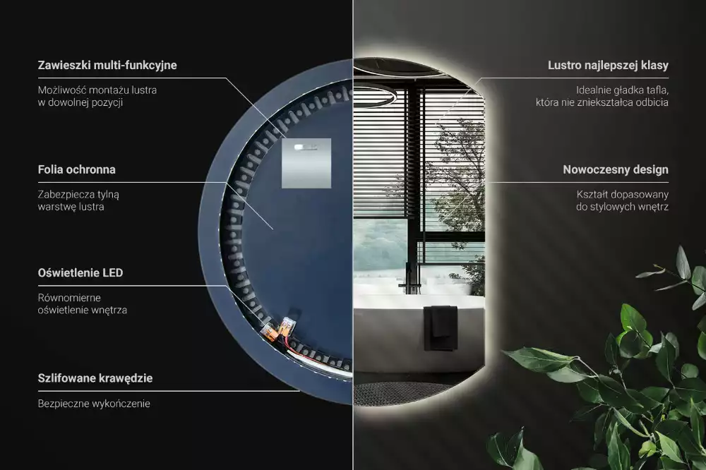 Polkrožno stensko ogledalo z LED osvetlitvijo