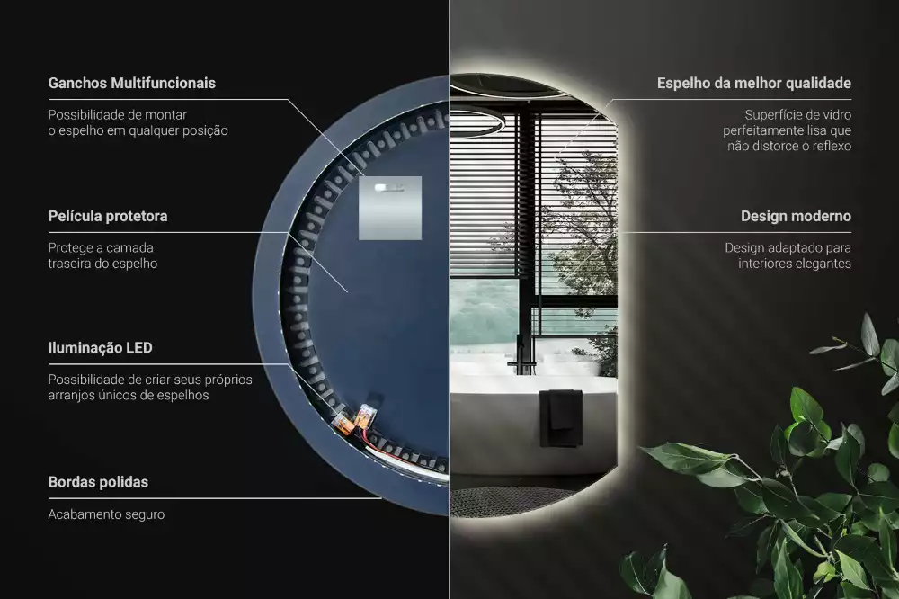 Polkrožno stensko ogledalo z LED osvetlitvijo