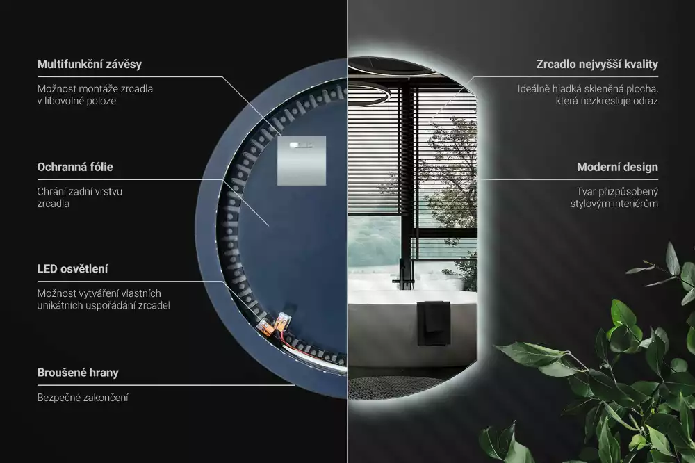 Polkrožno stensko ogledalo z LED osvetlitvijo
