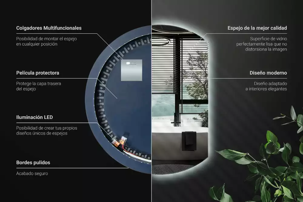 Polkrožno stensko ogledalo z LED osvetlitvijo